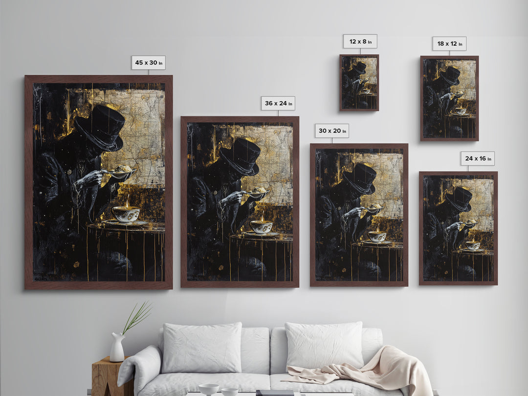 Haunted Gentleman Dining Metallic Gold Art Gothic Metal Art with Real Wood Frame | Spooky Halloween Wall Decor