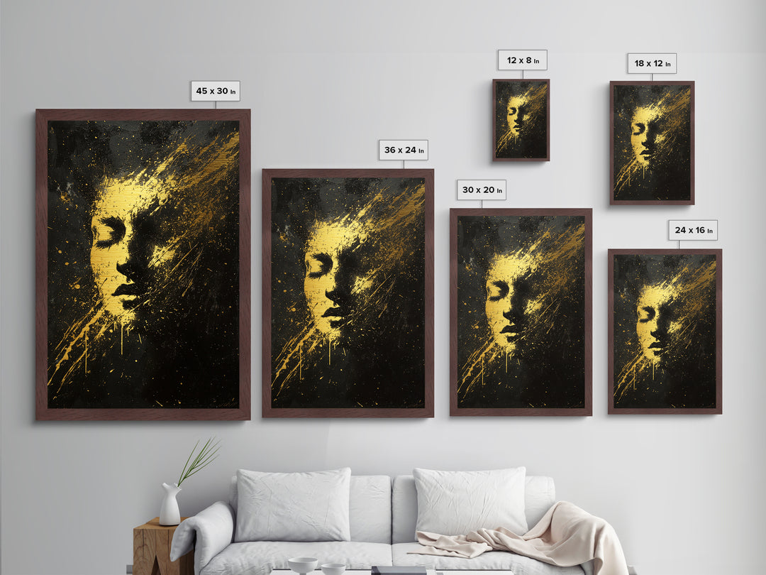 Haunted Golden Face Metallic Gold Art Metal Art Spooky Season Halloween Wall Hanging with natural wood frame