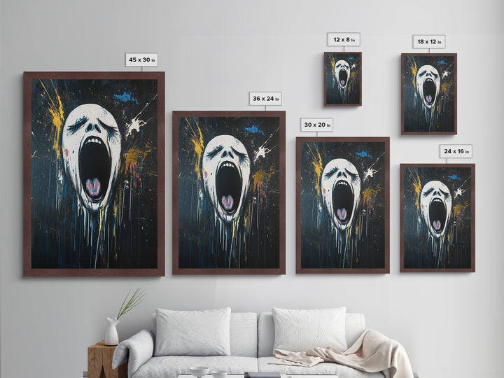 Screaming Horror Face Metallic Gold Art, Creepy Haunted Expressionist Metal Art Framed in Real Wood, Halloween Spooky Accent