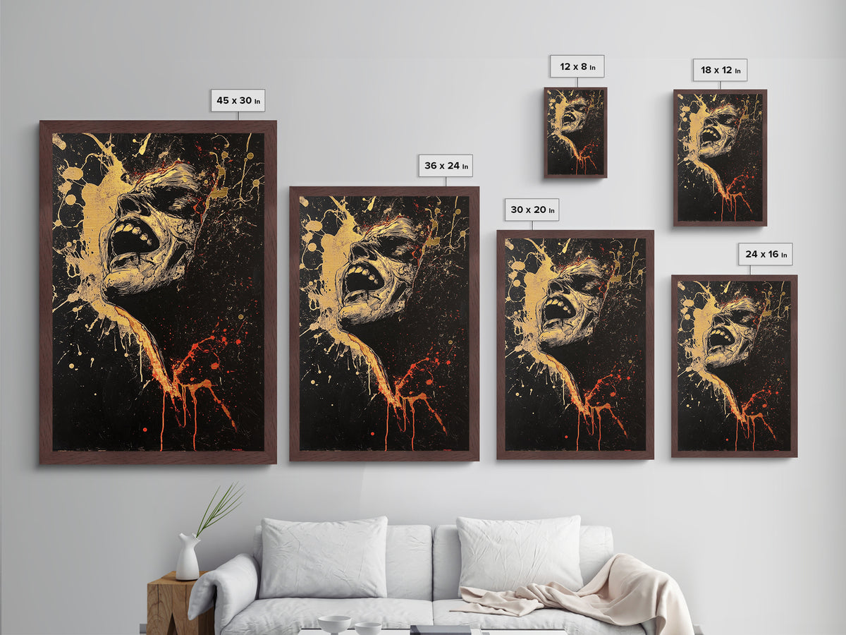 Haunted Scream Horror Wall Art | Metallic Gold Art & Metal Art | Gothic Halloween Decor, Real Wood Frame for Spooky Season