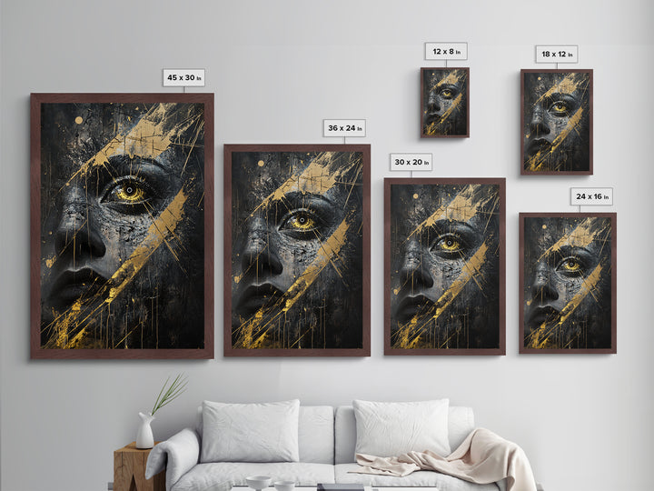 Golden Eye Haunted Portrait | Metallic Gold Art & Metal Art | Gothic Spooky Wall Decor, Real Wood Framed Halloween Artwork