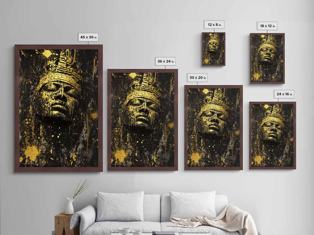 Ancient Haunted King Metallic Gold Art Metal Art Gothic Halloween Spooky Wall Decor with sturdy natural wood framing