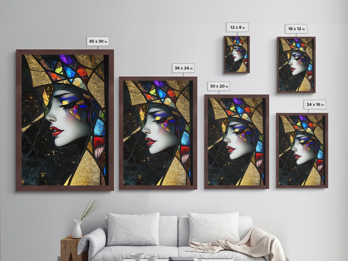 Stained Glass Witch Metallic Gold Art Metal Art Creepy Gothic Decor With Solid Wood Frame Halloween Spooky Wall Accent
