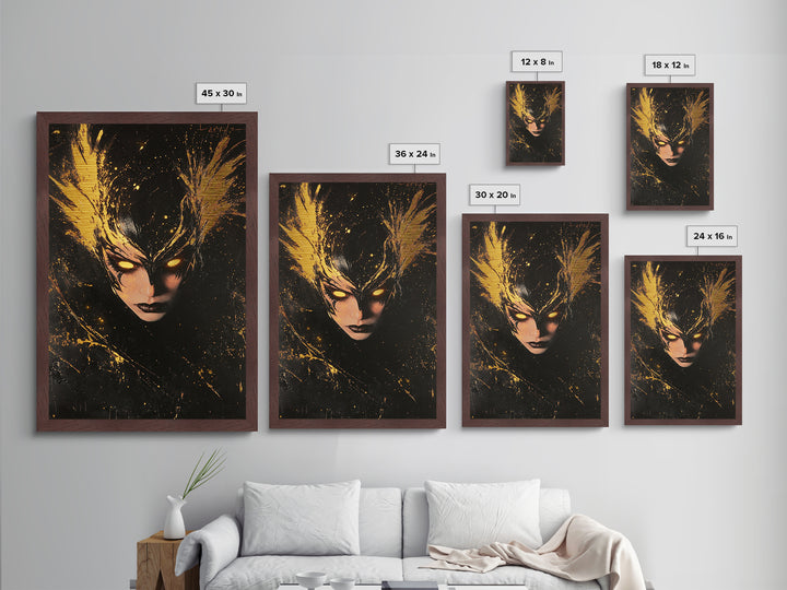 Dark Queen Metallic Gold Art Metal Art Horror Gothic Portrait With Handcrafted Wood Frame Spooky Halloween Wall Hanging