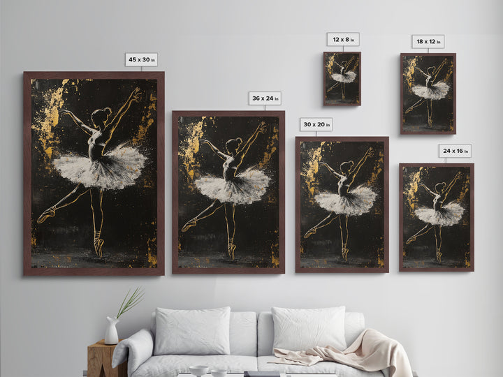 Ballerina Of Shadows Metallic Gold Art, Haunted Ballet Metal Art, Gothic Halloween Dance Wall Decor In Real Wood Frame