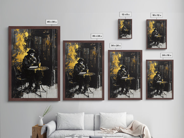 Haunted Café Skeleton Metallic Gold Art, Creepy Gothic Coffee Scene Metal Art, Halloween Wall Decor With Real Wood Frame