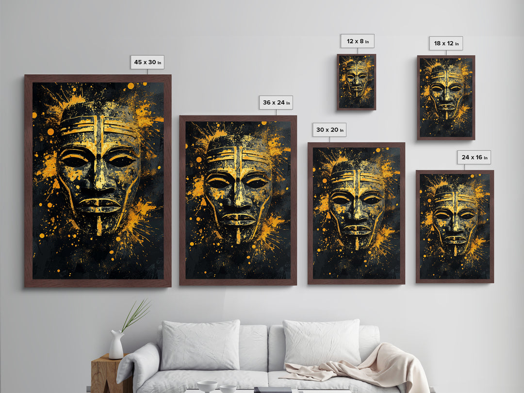 Bakongo Ritual Mask Metallic Gold Metal Print, African Ethnic Face Art, Spiritual Tribal Wall Hanging Decor, Real Wood Frame