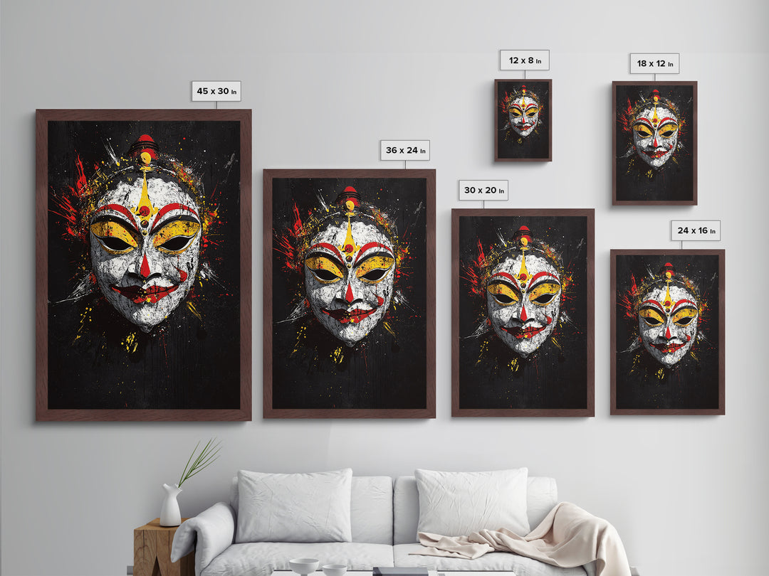 Tribal Feather Mask Metallic Gold Metal Print, Splatter Art Decor, Ethnic Wall Art, Real Wood Frame, Cultural Modern Artwork