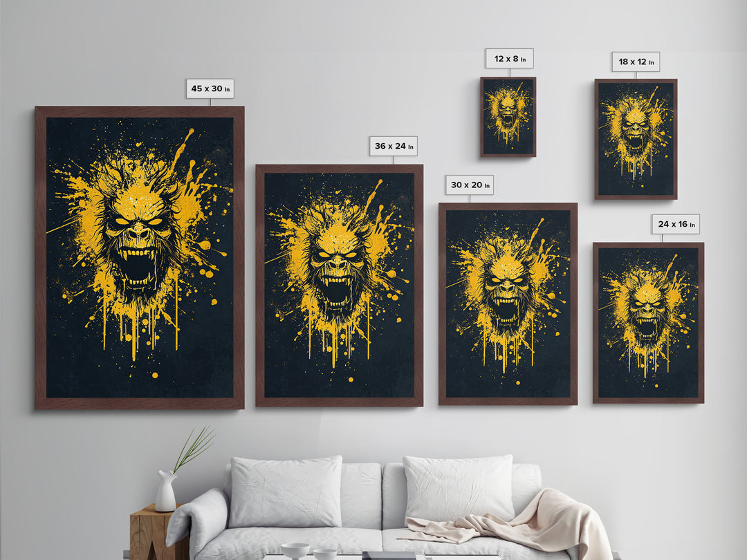 Bear Face Metallic Gold Metal Print, Animal Splatter Art, Fierce Wildlife Wall Decor, Real Wood Frame, Modern Bold Statement Art