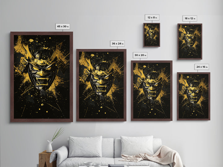 Vampire Mask Metallic Gold Metal Print, Gothic Splatter Wall Art, Horror Decor, Real Wood Frame, Dark Artistic Statement Artwork