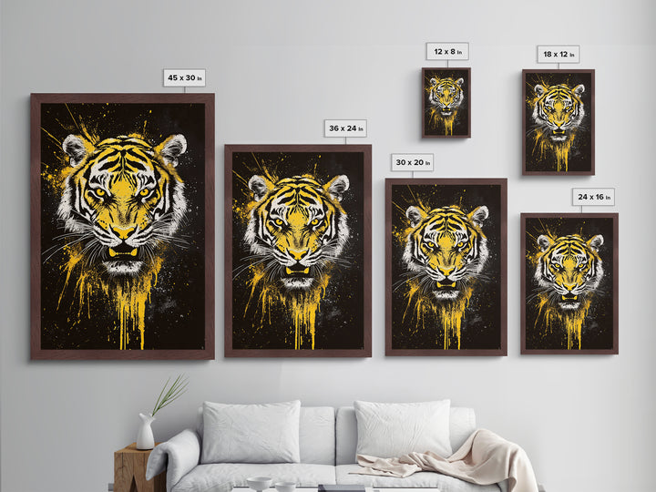Tiger Face Metallic Gold Metal Print, Wildlife Wall Art, Jungle Animal Artwork, Real Wood Frame, Fierce Predator Home Accent