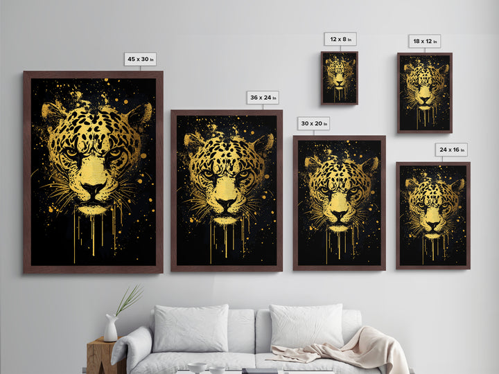 Leopard Head Metallic Gold Metal Print, Jungle Cat Wall Art, Animal Spirit Decor, Real Wood Framed Fierce Modern Artwork