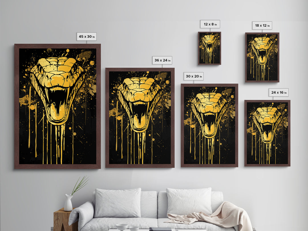 Viper Snake Fang Artwork,Modern Animal Wall Decor,Real Wood Frame,Bold Serpent Art,Striking Statement Decor