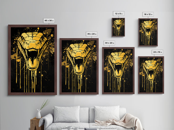Viper Snake Fang Artwork,Modern Animal Wall Decor,Real Wood Frame,Bold Serpent Art,Striking Statement Decor
