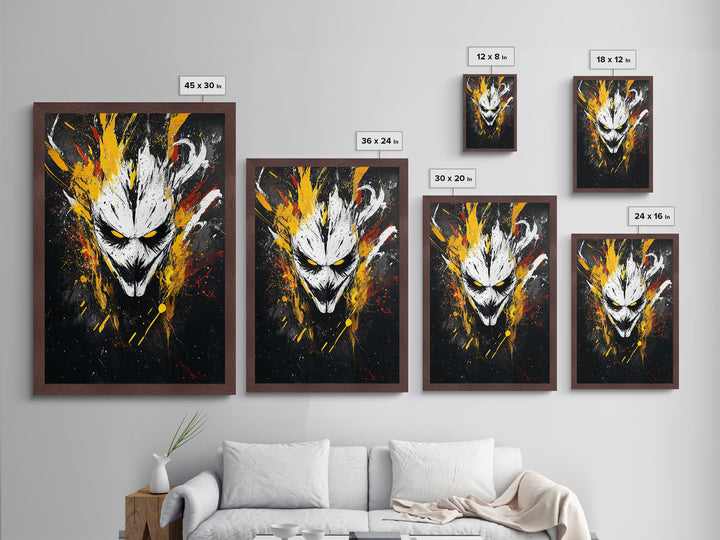 Intense Mask Artwork,Modern Abstract Wall Decor,Real Wood Frame,Bold Fiery Art,Striking Vibrant Statement Piece