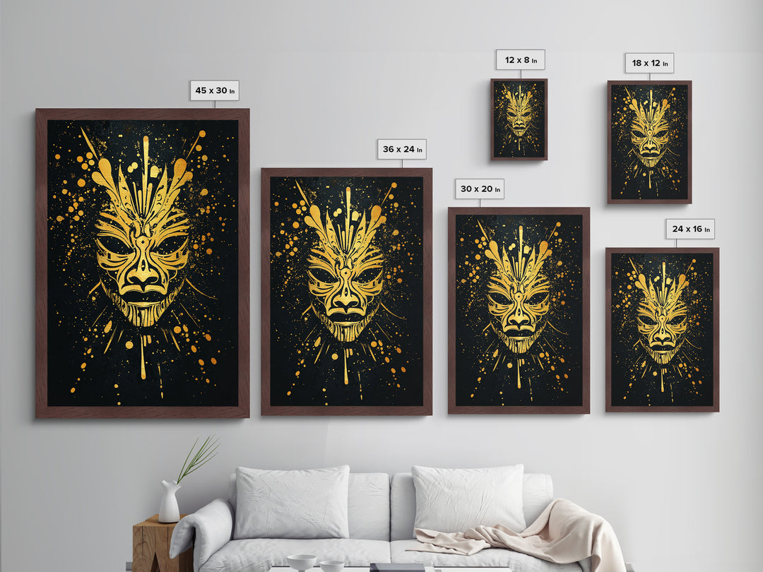 Ornate Tribal Mask Artwork,Bold Cultural Wall Decor,Real Wood Frame,Striking Ethnic Art,Modern Statement Accent