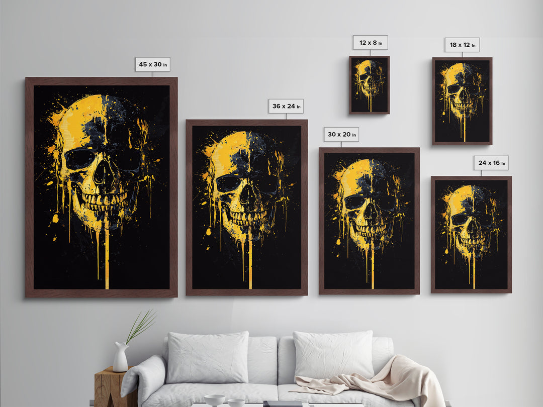 Dripping Skull Metallic Gold Metal Print, Gothic Wall Art, Dark Decor, Edgy Skull Artwork, Real Wood Frame, Modern Statement Piece