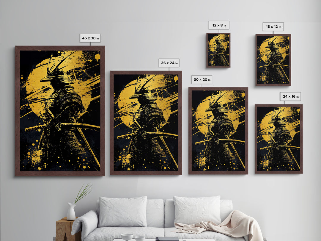 Samurai Warrior Metallic Gold Metal Print, Japanese Art, Martial Wall Decor, Bushido Inspired Artwork, Real Wood Frame, Bold Statement Piece