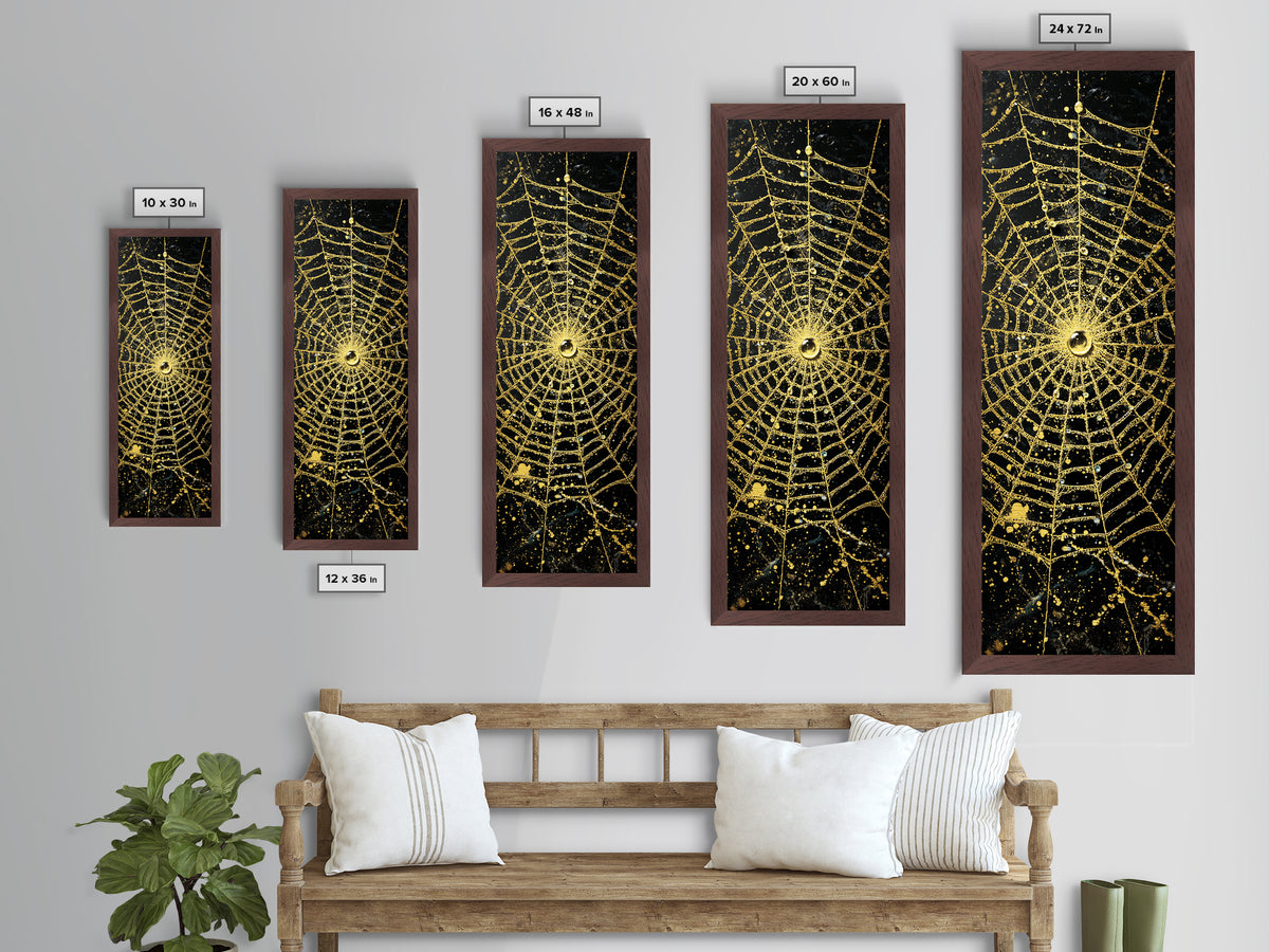 Golden Spider Web Wall Art, Wood Framed Metal Art, Metallic Gold Art, Spider Decor