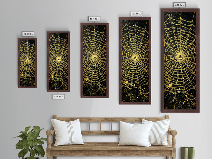 Golden Spider Web Wall Art, Wood Framed Metal Art, Metallic Gold Art, Spider Decor