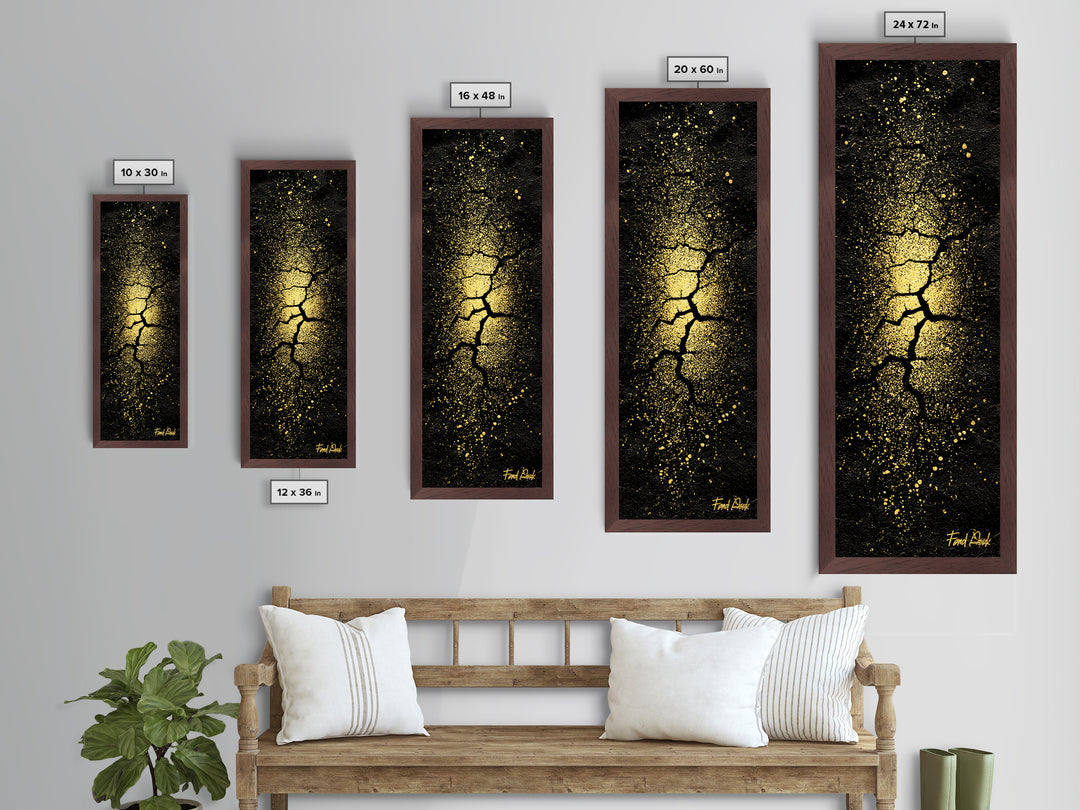 Cracked Earth Norse Ragnarok Metallic Gold Art Metal Art, Nordic Mythology Abstract Wall Decor, framed in handcrafted wood