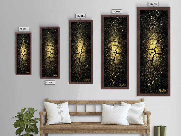 Cracked Earth Norse Ragnarok Metallic Gold Art Metal Art, Nordic Mythology Abstract Wall Decor, framed in handcrafted wood