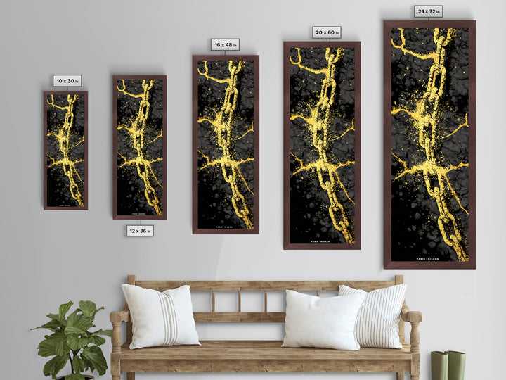 Gleipnir Chain of Fenrir Metallic Gold Art Metal Art, Norse Mythology Viking Decor for Man Cave, in a natural wood frame