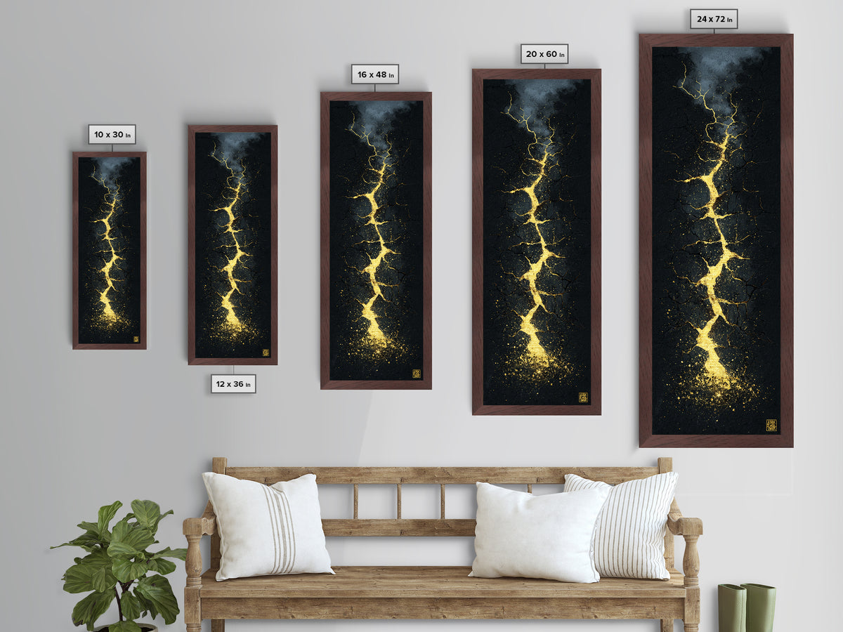 Cracked Path Ragnarok Metallic Gold Art Metal Art, Norse Mythology Abstract Wall Decor for Office, framed in solid wood