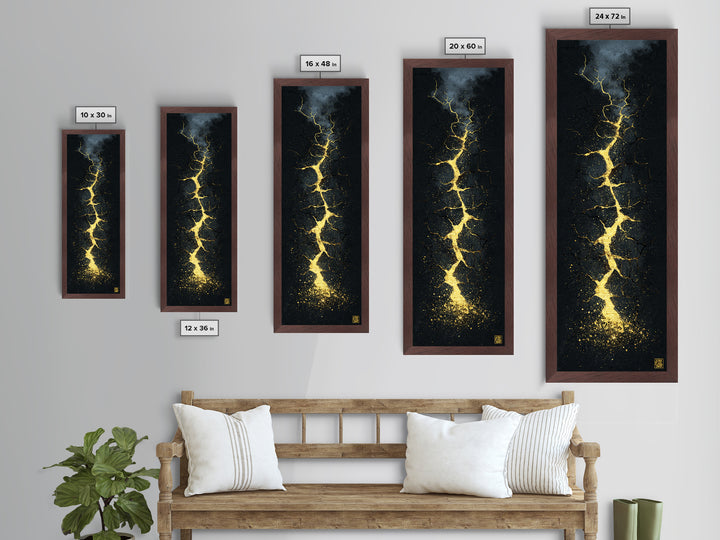 Cracked Path Ragnarok Metallic Gold Art Metal Art, Norse Mythology Abstract Wall Decor for Office, framed in solid wood