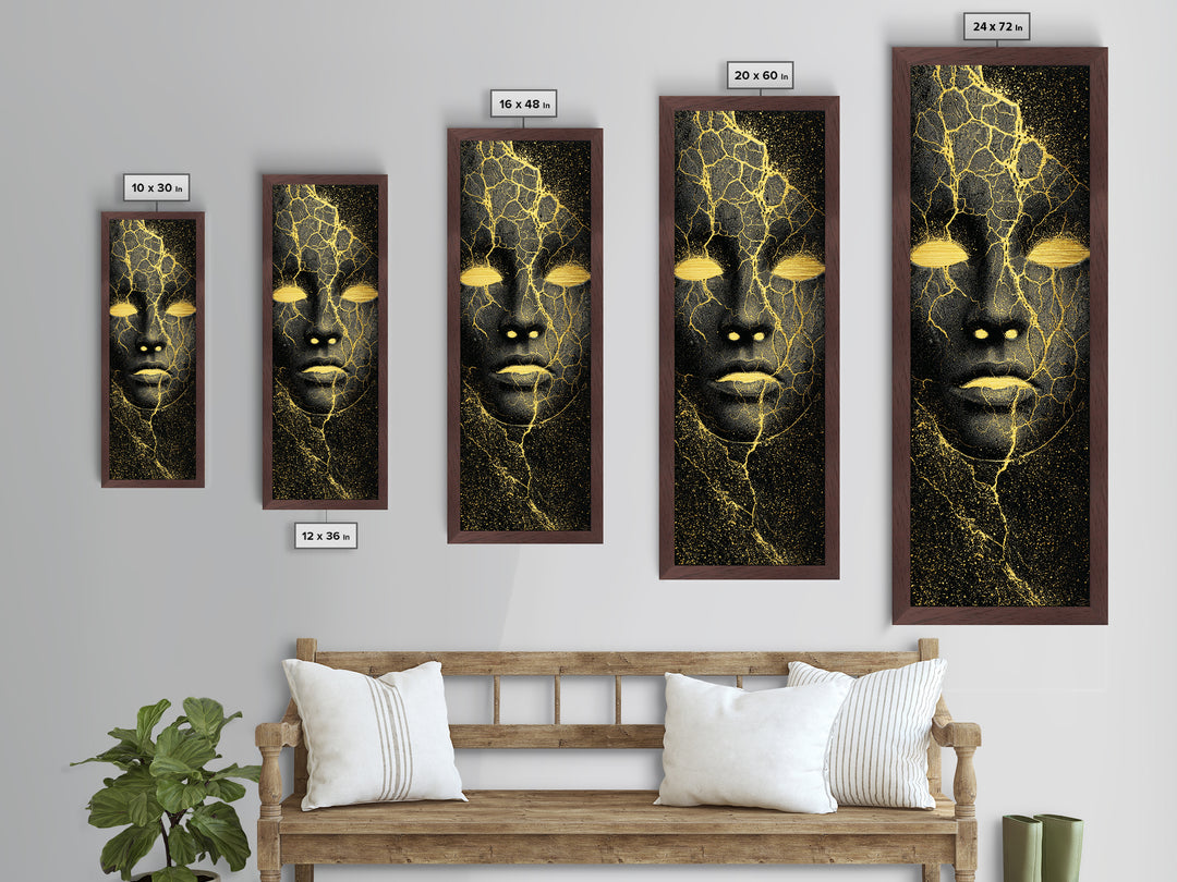 Mystical Nordic Mask Metallic Gold Art Metal Art | Viking Mythology Inspired Wall Art | Man Cave or Office Decor with Real Wood Frame