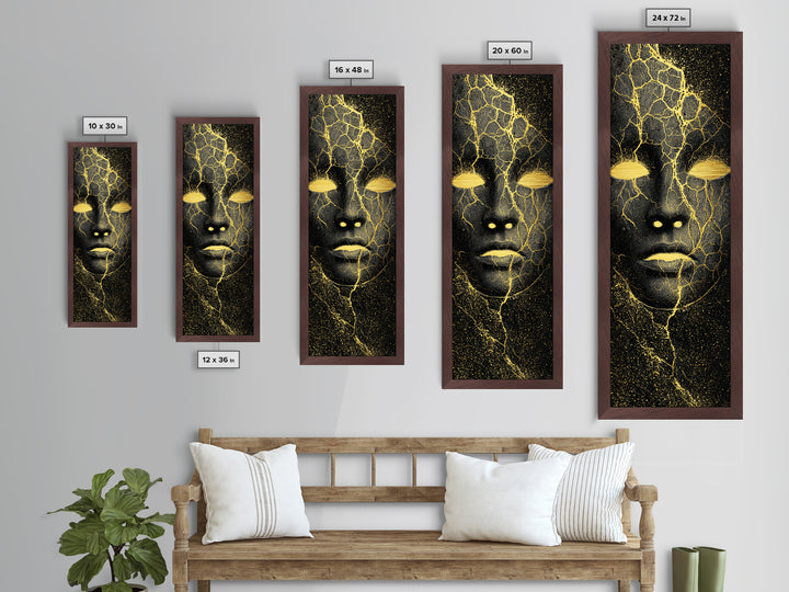 Mystical Nordic Mask Metallic Gold Art Metal Art | Viking Mythology Inspired Wall Art | Man Cave or Office Decor with Real Wood Frame