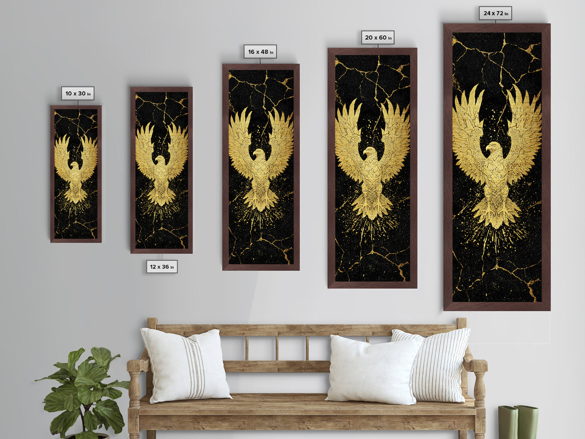 Golden Eagle Nordic Wall Art, Wood Framed Metal Art, Metallic Gold Art, Gold Leaf, Gold Foil Art