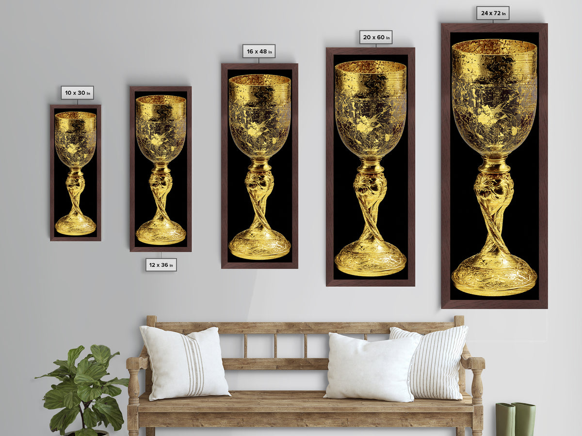 Golden Chalice Metal Art Print, Wood Framed Metal Art, Nordic Wall Art, Metallic Gold Art Print