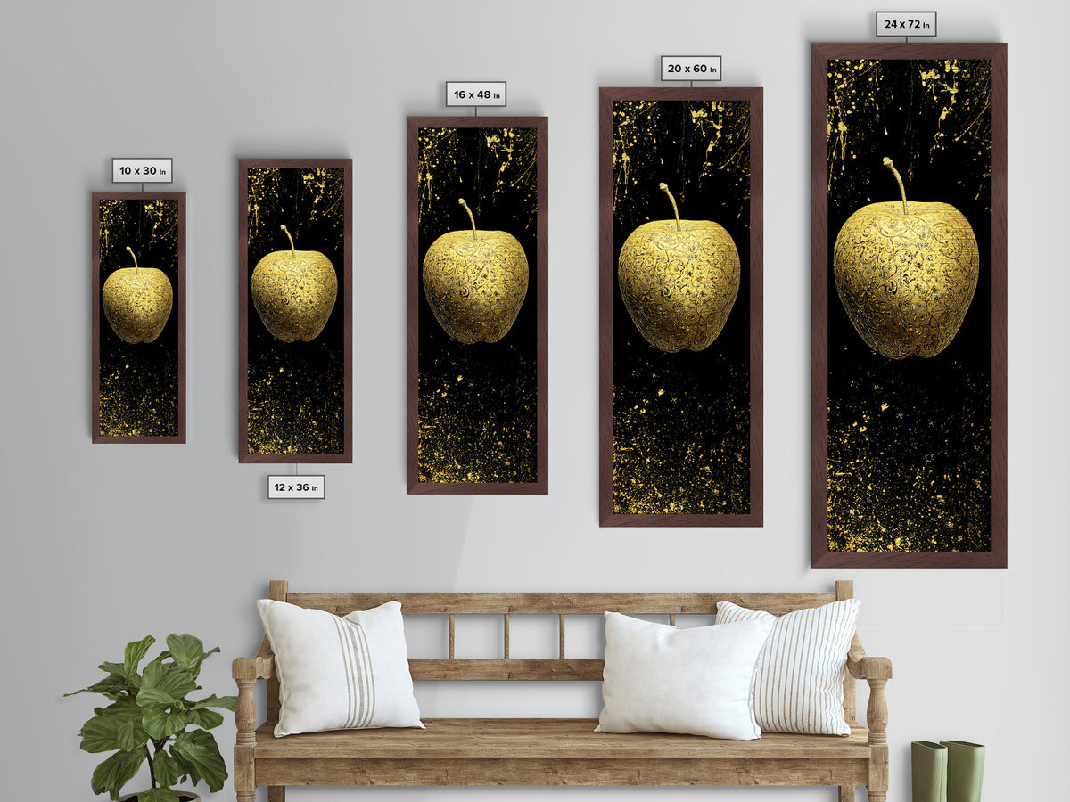 Golden Apple of Idunn Metallic Gold Art Metal Art, Norse Mythology Wall Decor, Viking Man Cave or Office Art in natural wood frame