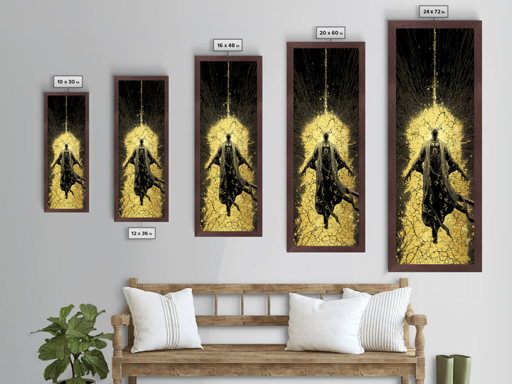 Norse God Ascension Metallic Gold Art Metal Art | Viking Mythology Wall Art | Bold Nordic Office Decor with Natural Wood Frame