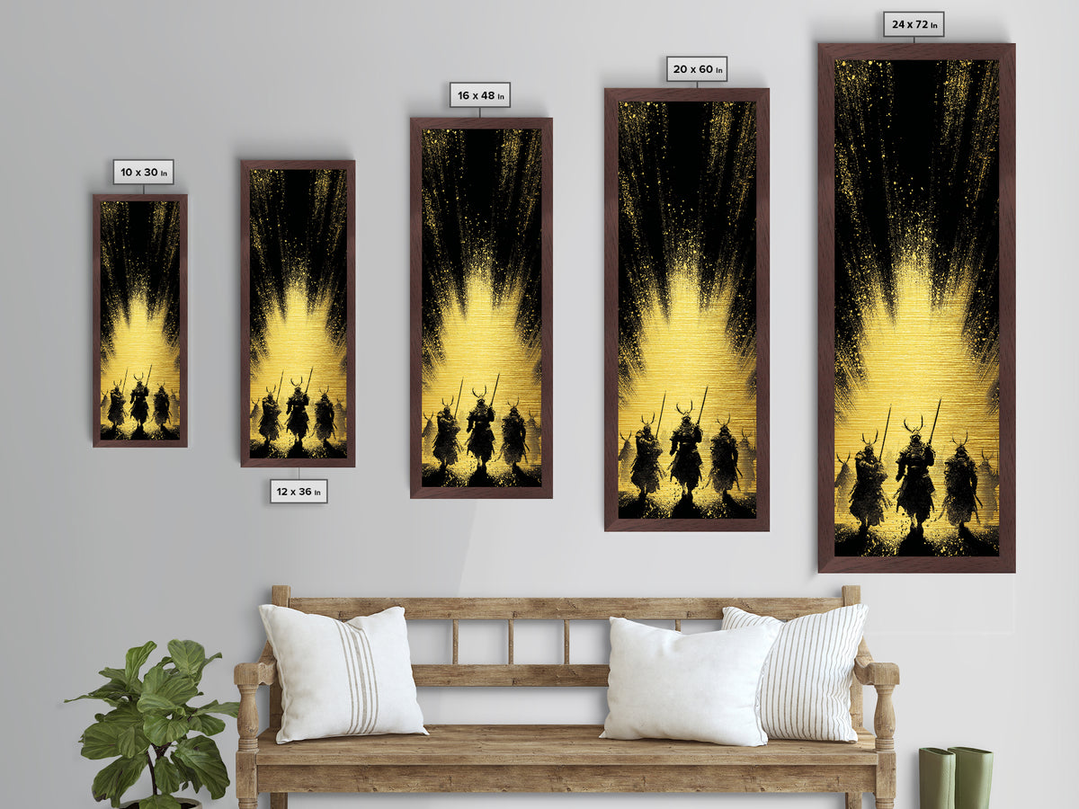 Norse Mythology Metallic Gold Art of Einherjar Warriors, Viking Metal Art for Dad Gift or Office Art, Nordic Battle Scene Framed in Natural Wood