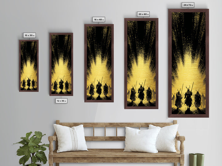 Norse Mythology Metallic Gold Art of Einherjar Warriors, Viking Metal Art for Dad Gift or Office Art, Nordic Battle Scene Framed in Natural Wood