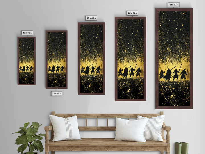 Viking Warriors Metallic Gold Art, Norse Mythology Metal Art Depicting Heroic Einherjar, Man Cave and Office Wall Decor with Real Wood Framing