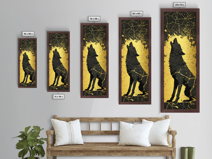 Fenrir Wolf Metallic Gold Art, Norse Mythology Metal Art Depicting Legendary Wolf, Viking Office Art or Man Cave Decor with Real Wood Framing