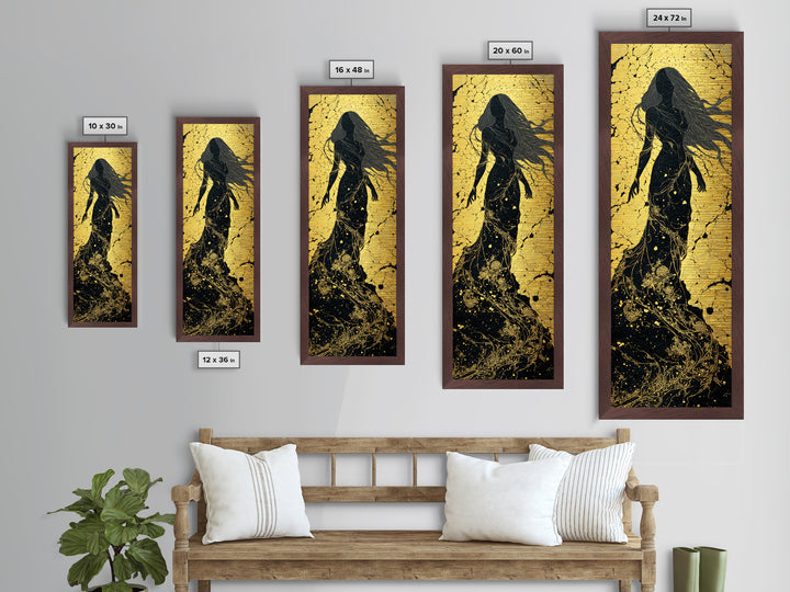 Freyja Goddess Metallic Gold Art, Norse Mythology Metal Art Featuring Viking Goddess of Love, Man Cave or Office Art Beautifully Framed in Wood