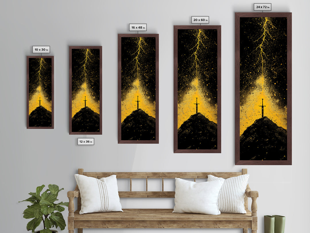 Metal Art Norse Sword of Power – Metallic Gold Art inspired by Viking legends, wall décor framed in authentic real wood