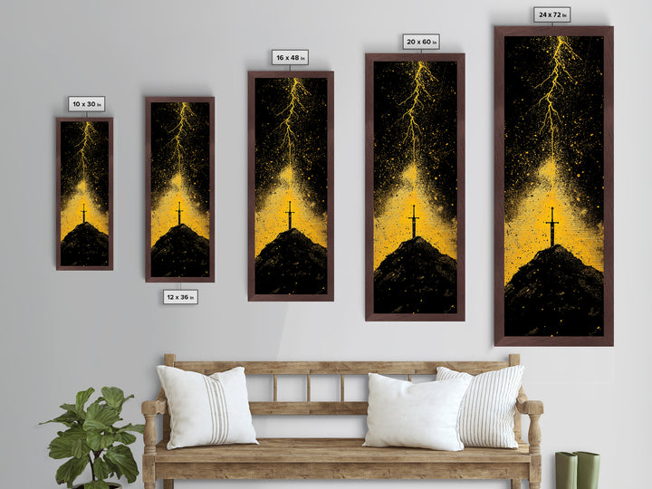 Metal Art Norse Sword of Power – Metallic Gold Art inspired by Viking legends, wall décor framed in authentic real wood