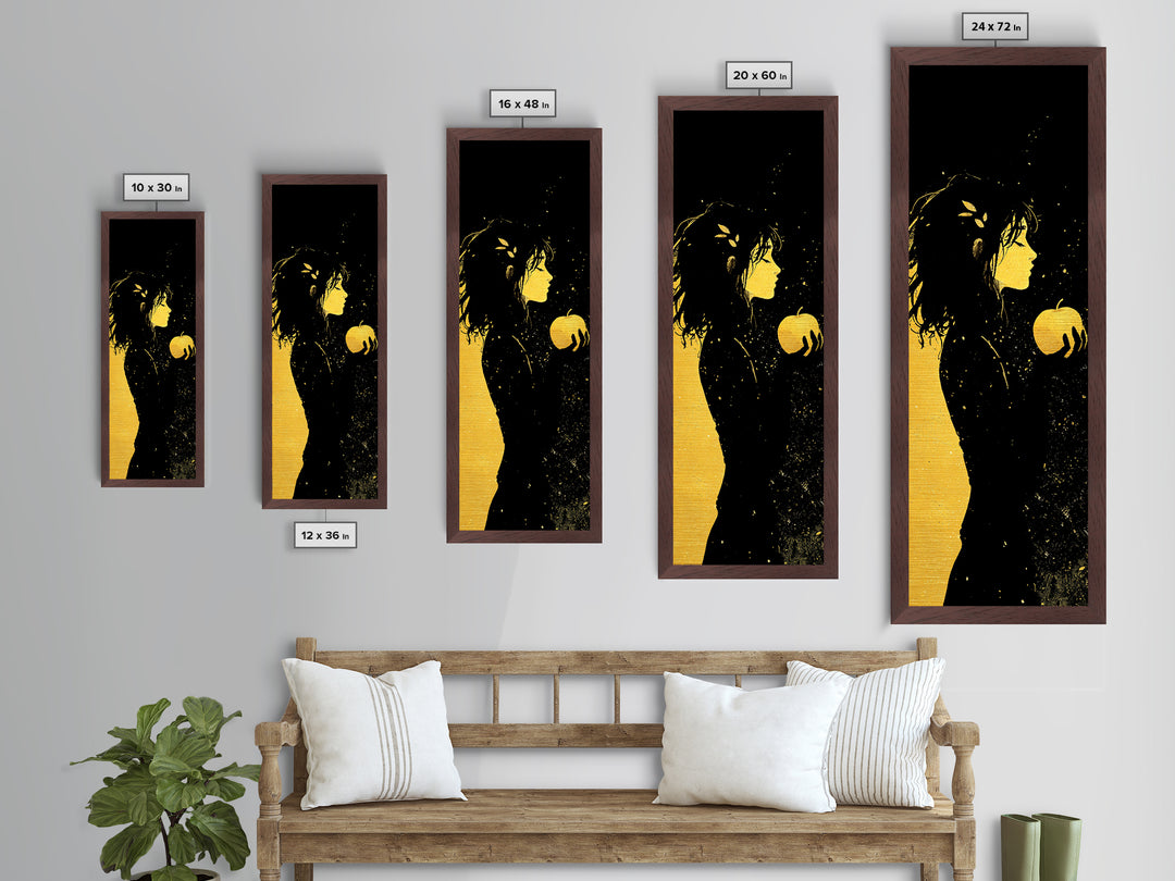 Idunn with Golden Apple Metallic Gold Art – Norse Goddess Metal Art, Viking Mythology wall décor framed in natural wood