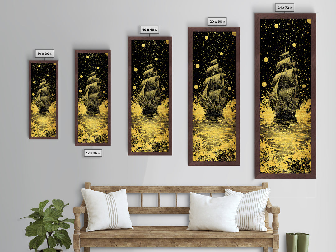 Naglfar Ship Norse Mythology Wall Decor, Metallic Gold Art Viking Metal Art, Unique Dad Gift Office or Study Framed in Natural Wood
