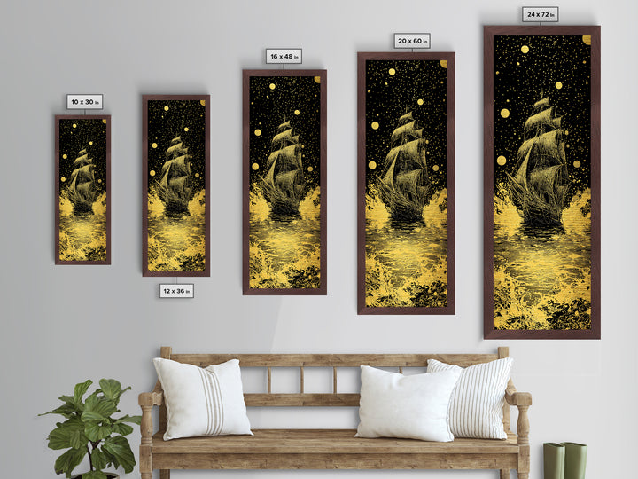 Naglfar Ship Norse Mythology Wall Decor, Metallic Gold Art Viking Metal Art, Unique Dad Gift Office or Study Framed in Natural Wood