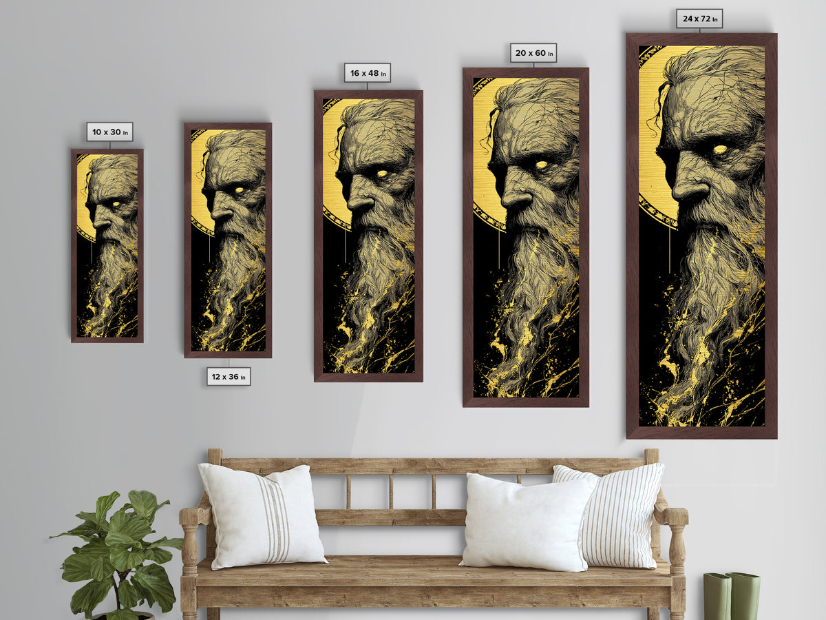 Odin Metallic Gold Art, Viking Metal Art Norse Allfather Portrait, Nordic Mythology Wall Decor for Man Cave or Office in Wood Frame