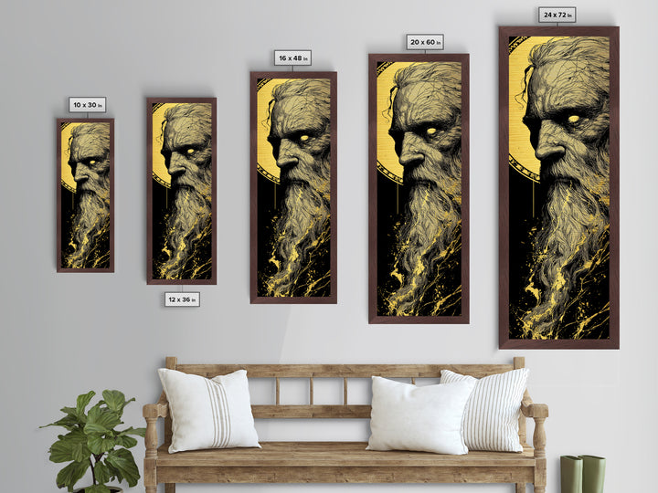Odin Metallic Gold Art, Viking Metal Art Norse Allfather Portrait, Nordic Mythology Wall Decor for Man Cave or Office in Wood Frame