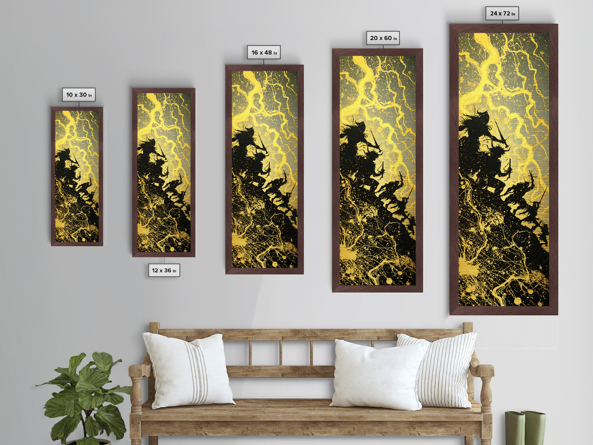 Ragnarok Metallic Gold Art, Viking Metal Art Epic Norse Mythology Battle Scene, Nordic Warrior Office Wall Decor Framed in Natural Wood