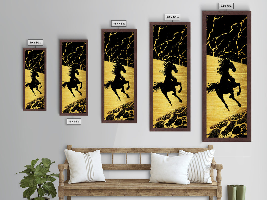Sleipnir Odin’s Horse Metallic Gold Art, Viking Metal Art Norse Mythology Decor, Nordic Warrior Office Wall Art Framed in Real Wood