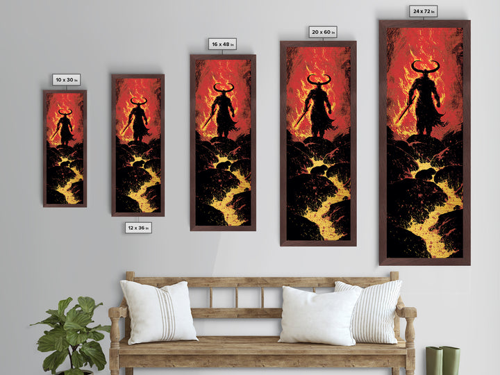 Surtur Norse Fire Giant Metallic Gold Art, Viking Metal Art Nordic Mythology Warrior Decor, Office or Dad Gift Framed in Natural Wood
